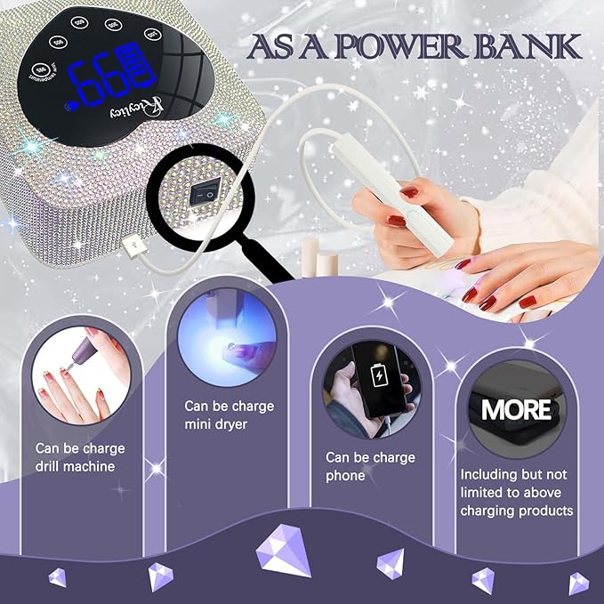 UV LED Nail Lamp for Nails, Kicylicy UV Nail Lamp 72W,Cordless UV Nail Lamp for Gel Polish, Rechargeable Diamond LED Nail Dryer with 5 Timer Settings, Touch Control&Auto Sensor for Salon&Home