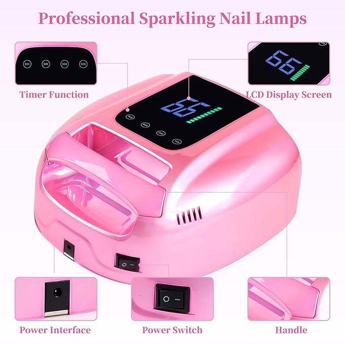 96W Rechargeable UV LED Nail Lamp, Portable Cordless UV Light for Nails with LCD Display Auto Sensor, 4 Timer Setting and Smart Sensor Nail Dryer,Nail Cure Light with Removable Bottom(Pink)