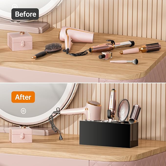 Hair Tool Organizer Acrylic: Hair Dryer Holder Wall Mount - Blow Dryer Holder Cabinet Door - Bathroom Countertop Organizer for Curling Iron Hot Styling Tools Flat Iron - Black