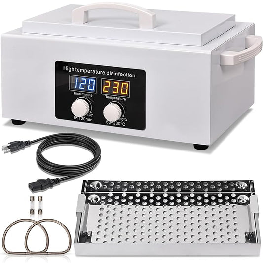 New Generation 2.5L High Temperature Metal Tool Cleaner Box, 300W Dry Heat Cleaner, 230°C Nail Tool Cleaner with LED Temperature Display and 120 Minute Timer for Cosmetic Dental Metal Tools