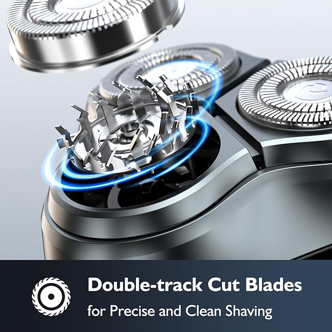 Electric Razor for Men Face, ORVINA Electric Shavers for Men, Portable Rechargeable Waterproof Rotary Shaver with Pop-up Trimmer, LED Display and Travel Lock for Beard Trimming (Silver)