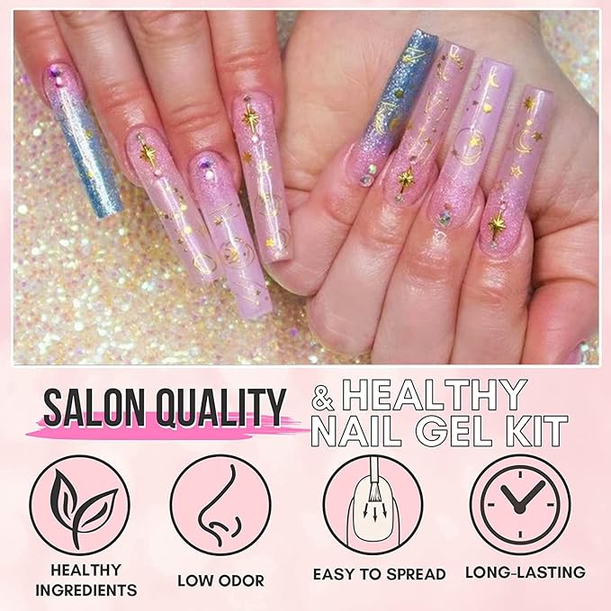 Makartt Poly Nail Gel Kit with UV LED Lamp: Clear Pink Neutral Colors, Multifunctional Builder for Extension strengthener, with Slip Solution, Dual Forms, Base Top Coat, Brush All in One Starter Set