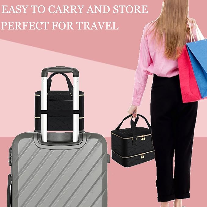 Nail Polish Organizer Case Hold 40+ Bottles (15ml/0.5 fl.oz) and Led Nail Lamp, Nail Supply Organizers and Storage for Nail Tech, Nail Dryer Case Nail Polish Bag Nail Kit Organizer (BLACK)