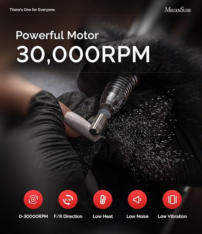 MelodySusie Electric Nail Drill with Foot Pedal, 30000RPM Professional Nail File Bits & Sanding Bands Kit for Acrylic & Gel Nails, Efile Nail Drill Set for Manicure Pedicure Polishing, Scarlet Black