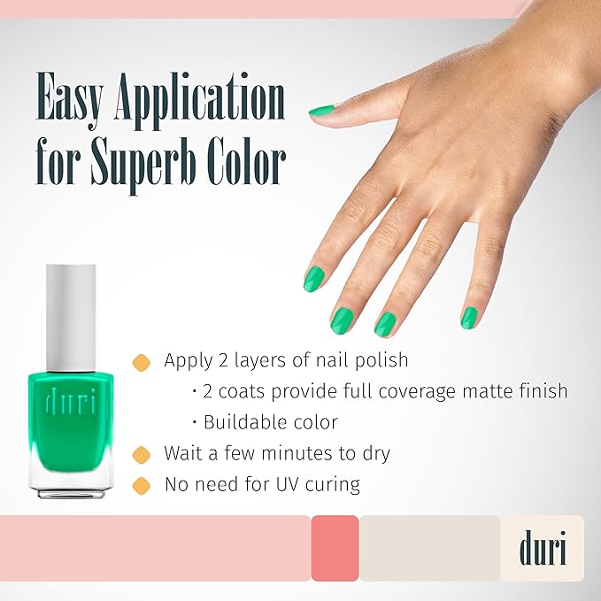 duri 157N Electric Glow - Neon Green Nail Polish, Matte Finish, Quick Drying, 0.45 Fl Oz