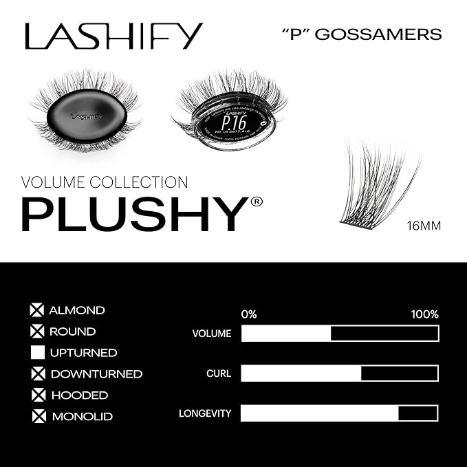 Lashify Plushy 16mm Gossamer Lashes in Black, Easy DIY False Lashes for a Voluminous Yet Still Natural Look