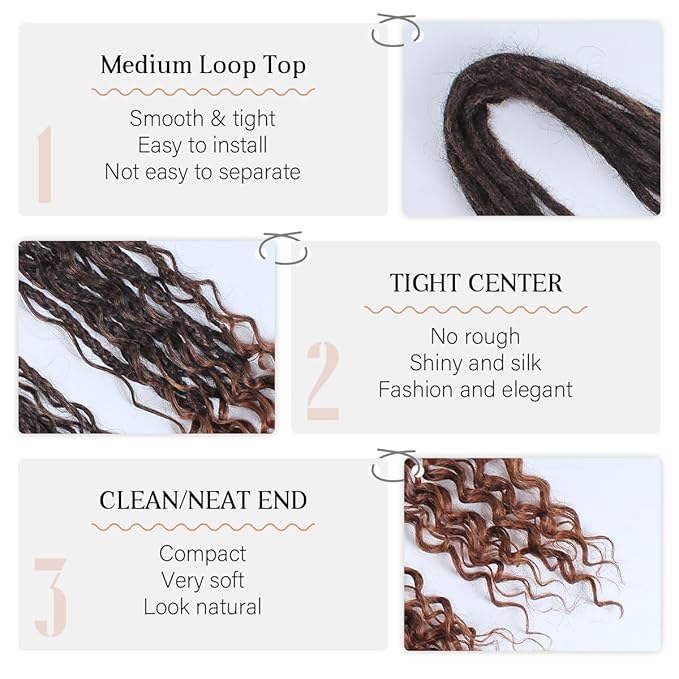 24 In Boho Braid Dreadlock Extensions, 10 Strands Ombre Auburn Synthetic Curly Dreads Extensions with Box Braid, 100% Handmade Dreads Hippie Style Dreadlocks for Woman