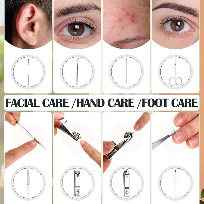 30 Sets Bulk Gifts for Women Manicure Set Bulk Professional Nail Care Kit Nail Clippers Kit 8 in 1 Stainless Steel Pedicure Set with Travel Case for Women Men (Elegant Print)