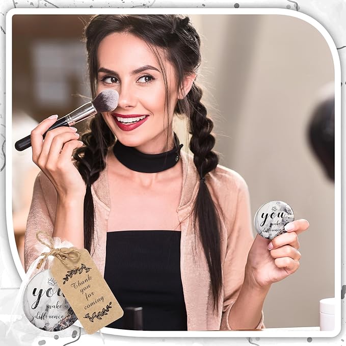 Tradder 50 Sets Compact Mirrors Bulk Women Gifts Inspirational Appreciation Employee Gifts Small Purse Pocket Makeup Mirrors for Mother's Day Coworker Nurse Bridal Souvenir Bags(Black)