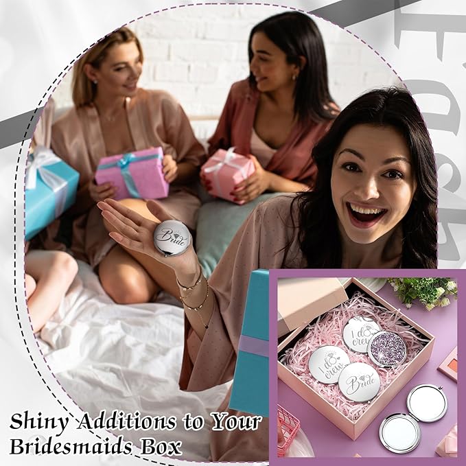 Barydat 10 Pieces Bridesmaid Gifts Set Magnifying Compact Mirror Bride I Do Crew Bridesmaid Proposal Gifts Travel Small Mirror for Purse Makeup Pocket Mirror for Women Wedding Party(Purple)