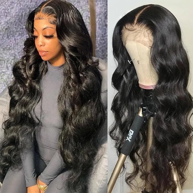 13x4 HD Lace Front Wigs Human Hair Glueless Wig Human Hair Pre Plucked 180 Density Body Wave Lace Frontal Wigs Human Hair for Black Women Natural Black Color 28Inch