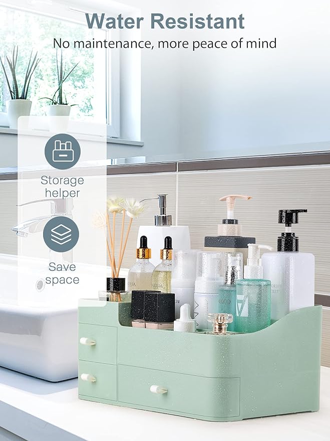 ONXE Makeup Organizer with Drawers,Large Capacity Countertop Organizer for Vanity,Bathroom and Bedroom Desk Cosmetics Organizer for Skin Care,Brushes, Eyeshadow, Lotions, Lipstick, Nail Polish