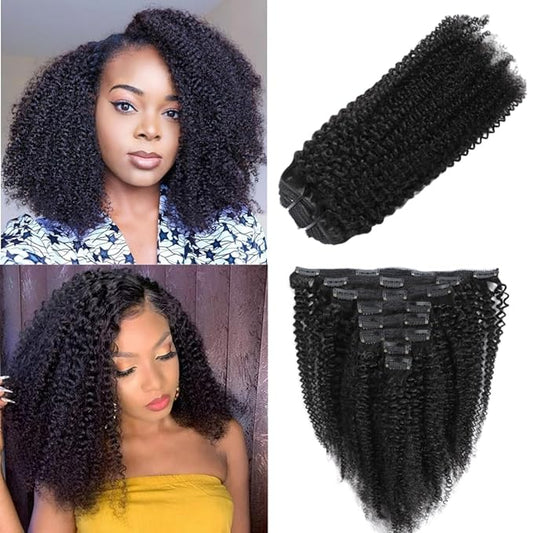 Lumiere Clip In Hair Extensions Real Human Hair 4B 4C Afro Curly Clip Ins Hair Extensions Full Head Seamless Clip In Hair Extensions 120gram 8 Pcs With 20 Clips Brazilian Remy Hair 1B Color 18 Inch