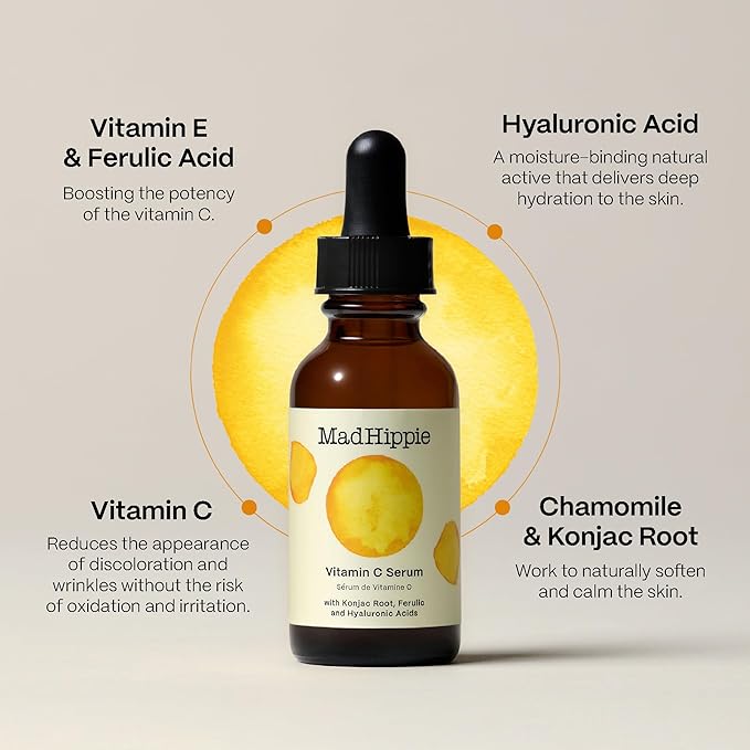 Mad Hippie Vitamin C Serum for Face with Hyaluronic Acid & Triple C Night Cream Ceramide Moisturizer - Skin-Brightening Skin Care Set (2 Piece Set)