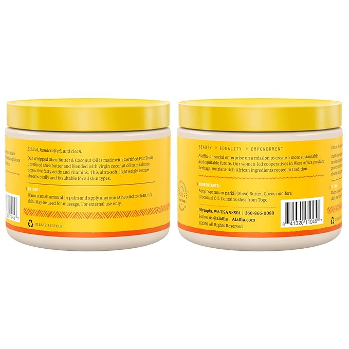 Alaffia Whipped Shea Butter and Coconut Oil, for Smooth, Soft Skin, Unscented 4 Oz