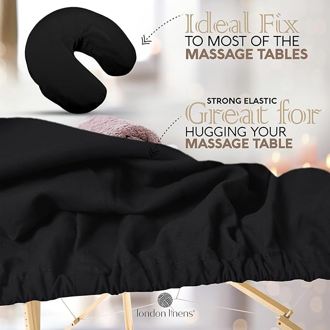 LONDON LINENS Pack of 2 Soft Microfiber Massage Table Sheets 3 Piece Set - Includes Massage Table Cover, Massage Fitted Sheet, and Massage Face Rest Cover (Black)