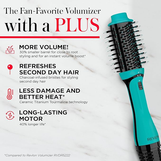 REVLON One Step Volumizer Plus Hair Dryer and Styler | More Volume, Less Damage, and More Styling Control for Easy and Fast Salon-Style Blowouts, Plus Travel Friendly (Teal)