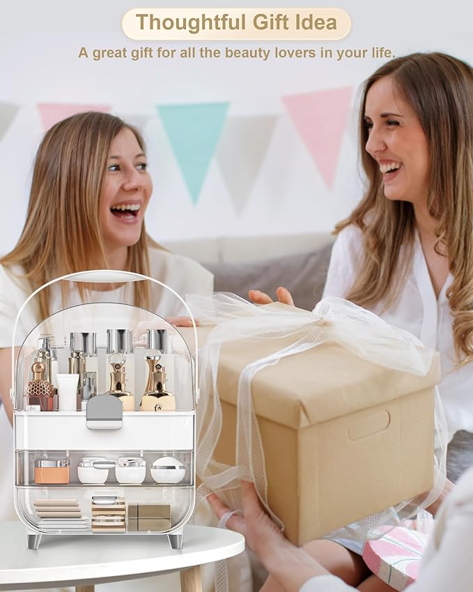 Makeup Organizer, Skincare Holder Bathroom Counter Organizer, Storage Box Cosmetic Display Cases, Teen Girl Gifts Trendy Stuff Make up Organizers for Vanity, Dresser, Countertop (Silver)