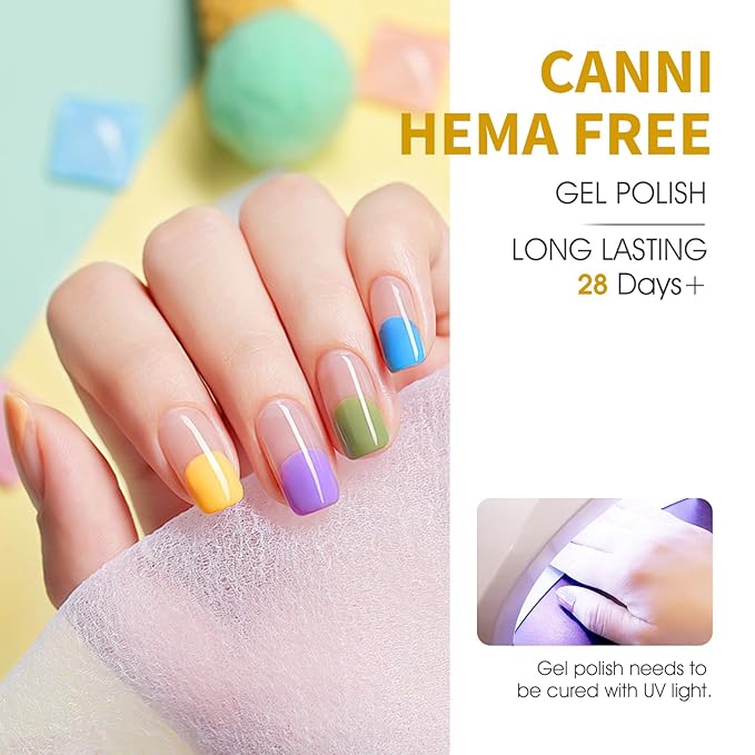 CANNI Summer Gel Nail Polish Set,Bright Rainbow Collection 6 Colors 9ML Hot Red Pink Yellow High Gloss Soak Off UV LED Gel Nail French Nail Manicure Salon DIY