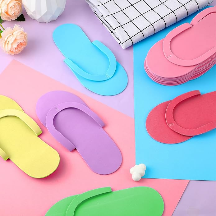 Geyoga 48 Pairs Disposable Pedicure Slippers Foam Disposable Multi Color Spa Flip Flops Pedicure Shoes for Women Salon Nail Spa