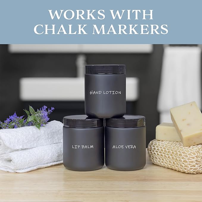 Cornucopia 8oz Black Coated Glass Jars (6-Pack); Cosmetic Jars with Black Plastic Lids and Black Matte Exterior, 8-Ounce / 9-ounce Capacity