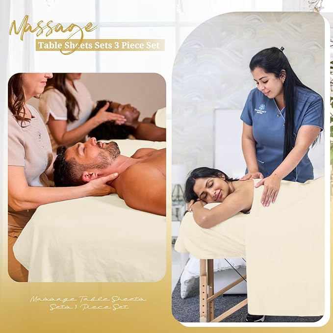 Set of 6 Massage Table Sheets Sets 3 Piece Set Includes Massage Table Cover, Massage Fitted Sheets and Massage Face Rest Cover, Massage Sheets Sets for Beauty Salon and Home Spa (Beige)