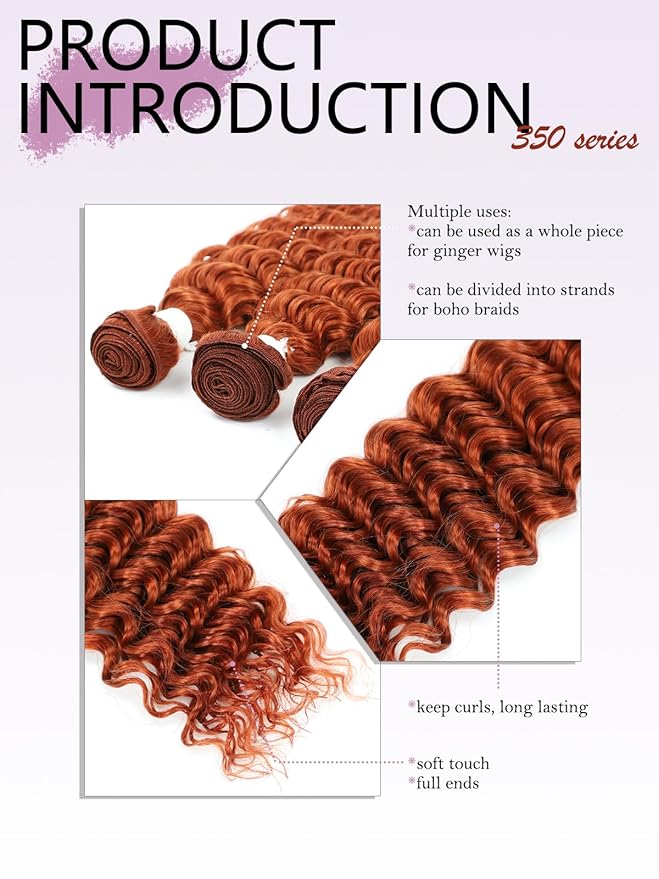 REMY HAIR Deep Wave Brazilian Virgin Hair Bundle Ginger Orange Color Human Hair Bundle Curly Weave Human Hair Extension 20 Inch