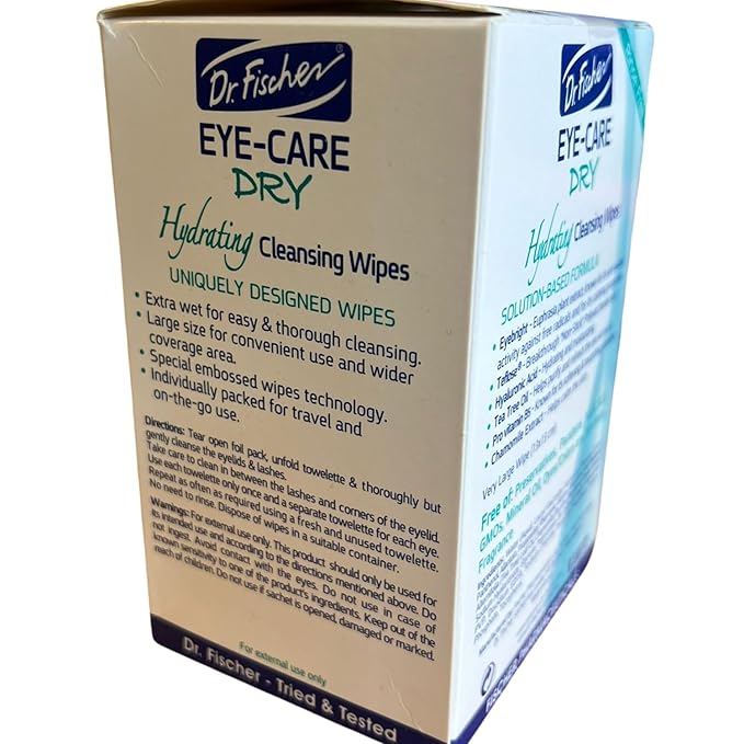 Dr. Fischer Tea Tree Eyelid Wipes - Gentle Eye Wipes for Everyday Eye Cleansing and Hypoallergenic Makeup Remover (6 packs of 30 wipes each).