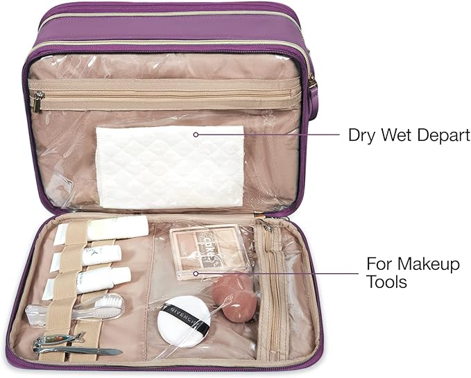 BAGSMART Large Toiletry Bag, Travel Makeup Organizer Water-resistant Makeup Cosmetic Bag Travel Bag for Accessories, Shampoo, Full Sized Container, Toiletries (Purple, Medium)