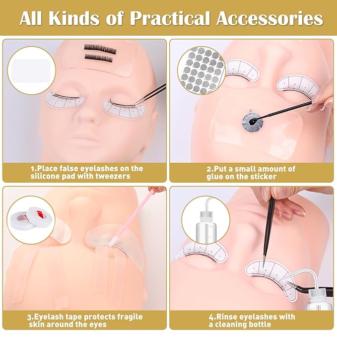 Eyelash Extension Kit for Beginners, Lash Extension Kit Professional with Lash Mannequin Head, Lash Beginner Starter Kit with Lash Fan, Extension Glue and Eyelash Remover for Lash Training