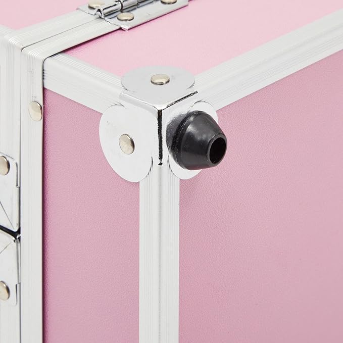 Pink Makeup Train Case with Lock and 2 Keys, 3-Tier Cosmetic Storage Box