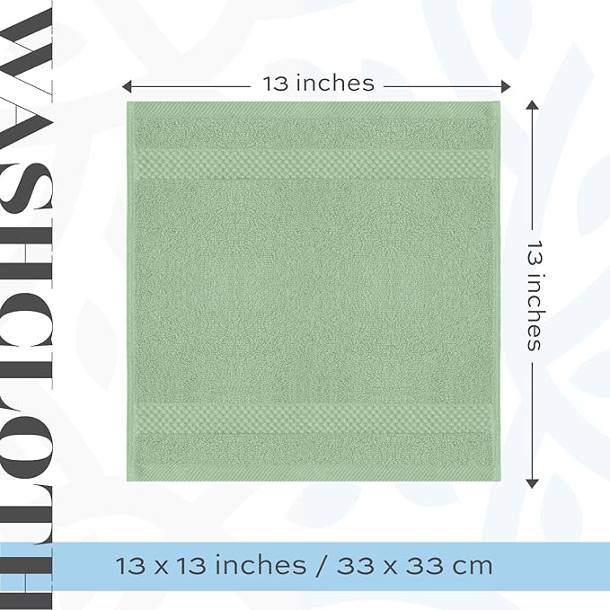 White Classic Luxury Washcloths for Bathroom-Hotel-Spa-Kitchen-Set - Circlet Egyptian Cotton - Highly Absorbent Hotel Quality Face Towels - Bulk Set of 12-13x13 Inch (Lt Green)