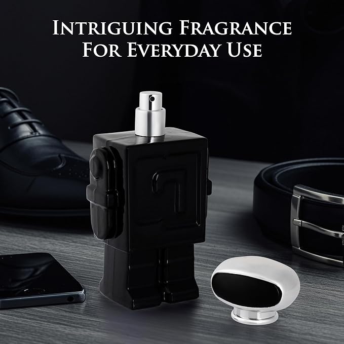 Robot Noir for Men - Fresh Woody Fragrance - Top Notes of Cardamom, Rhubarb, Bergamot & Lemon - base Scents of Vanilla, Tolu Balsam & Haitian Vetiver - Elegant 100ml Bottle, Parfume for Men