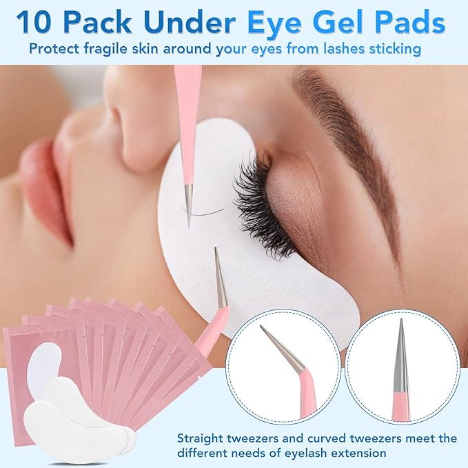 Eyelash Extension Kit for Beginners, Lash Extension Kit with Mannequin Head, Lash Starter Kit with Lash Fan, Extension Glue and Eyelash Remover for Lash Training