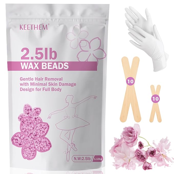 Wax Beads, Hard Wax Beads Hair Removal - 2.5 lbs Wax Beads for Sensitive Skin - Hard Wax Recommended for Full Body Bikini Brazilian Waxing (Cherry Blossom)