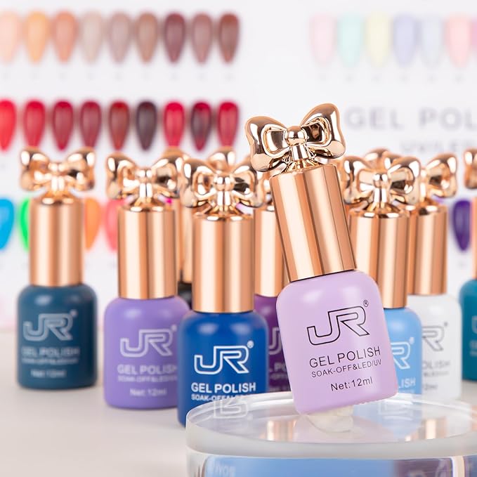 JR Violet Gel Nail Polish Set 10 Colors 0.4floz Butterfly Bottle Semi Cured Long Lasting Vegan Chip-Resistant Long-Lasting Soak off Gel Polish Gifts for Women F Model