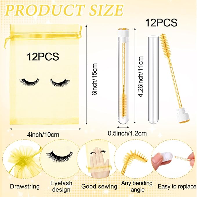 Zhehao 80 Pcs Lash Shampoo Bottle Brushes Kit 20 Foam Pump Dispensers 20 Lash Shampoo Brushes 20 Eyelash Aftercare Bag 20 Cleaning Pipes, Eyelash Extension Supplies(Gold)