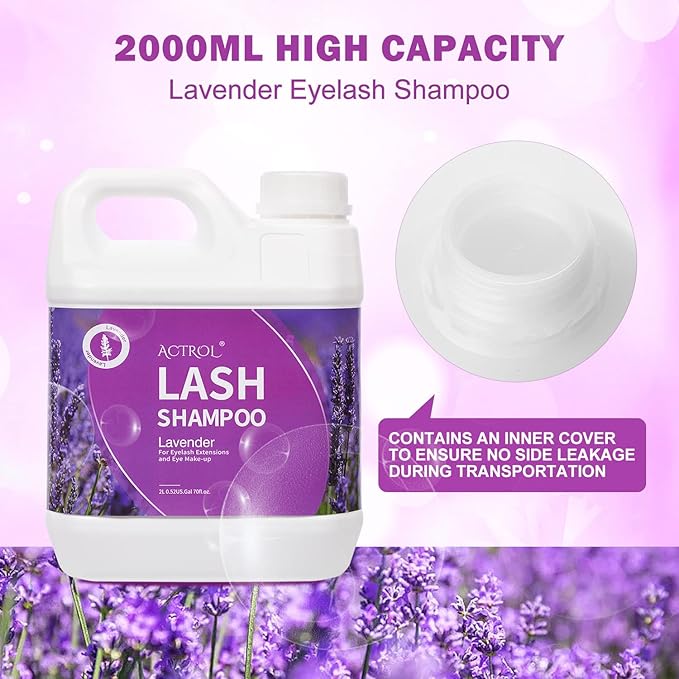 Eyelash Extension Cleanser Lavender 2L Natural Lash Extension Shampoo Professional Eyelid Foaming Cleanser Paraben & Sulfate Free Non-lrritating with Salon and Home Care