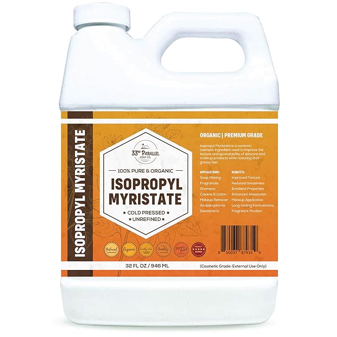ISOPROPYL Myristate (32 oz) Natural Plant Derived Cosmetic Grade IPM for Soap Making, Fragrances, Shampoo, Creams & Lotion, Makeup & Adhesive Remover, Antiperspirants & Deodorants | 32 Ounces