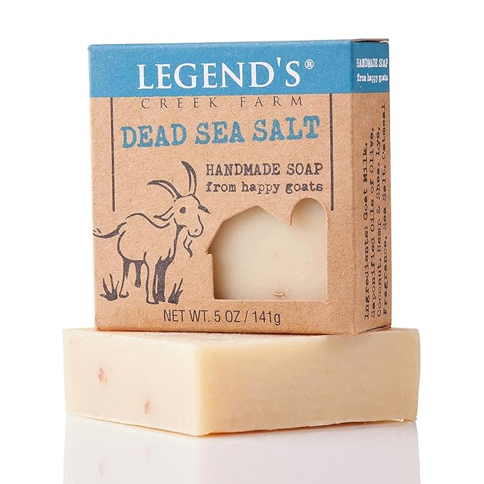 Legend's Creek Farm Goat Milk Soap - Cleansing Moisturizing Soap Bar for Hands and Body - 5 Oz Creamy Lather, Nourishing, Gentle Natural Soap for Sensitive Skin (Dead Sea Salt, Pack of 3)