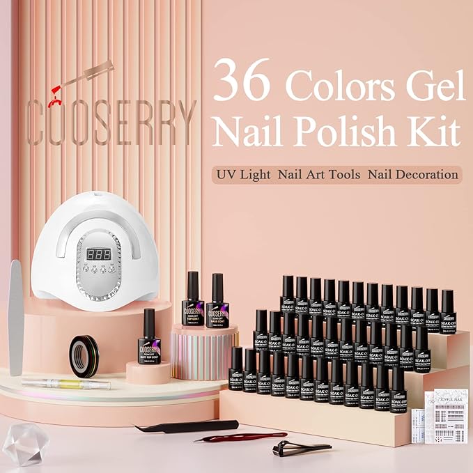 48pcs Gel Nail Polish Kit with UV Light, 36 Colors Gel Polish with 48W Nail Lamp for All Seasons Nude Pink Glitter Soak off Nail Polish Set with Glossy & Matte Base Top Coat, Nails French Art Design Manicure Tools Gift for Woman