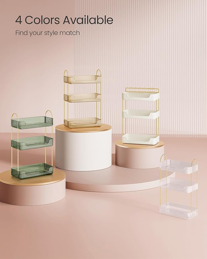 SONGMICS Makeup Organizer, 3-Tier Skincare Organizer Countertop, Customizable, 2 Types of Accessories, Jewelry Holder, for Vanity, Bedroom, Bathroom, Cloud White UJKA013W02