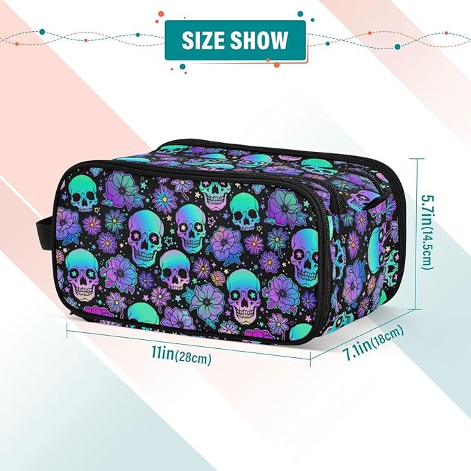 MNSRUU Travel Makeup Bag,Funny Skulls Makeup Bag Travel Toiletry Bag Large Capacity Cosmetic Bag Organizer, Portable Travel Toiletries Bag for Travel Size