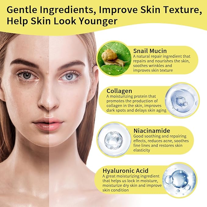 Advanced Snail Mucin Skincare Set For Teen Girl, Anti Wrinkle & Repair Face Skin Care Gift Set With Face Wash, Toner, Serum, Face Cream, Eye Cream, 5PCS Peptides Snail Mucin Kit Travel Size For Women.