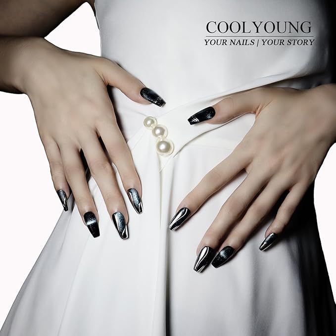 Handmade Press On Nails, Cat Eye Nails, Coffin Nails, Nailphoria Press Ons, Press On Nails Blue, 3D Nails Press On, Acrylic Press On Nails, Gifts For Woman, COOLYOUNG Nails, 10 PCS, Size M