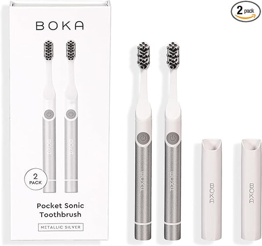 Boka Sonic Electric Toothbrush for Adults 2 pk - 24000 VPM w/Standard & Sensitive Modes - Waterproof & Up to 120 Battery Life w/Travel Cover & Mirror Mount - Automatic Smart Timer, Non-Slip Handle