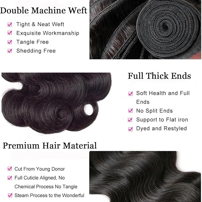 12A Human Hair Bundles Body Wave Bundles Human Hair 100% Unprocessed Brazilian Virgin Hair 3 Bundles Human Hair Deals Weave Extensions Real Human Hair Natural Black Color Bundles 18 18 18 Inch