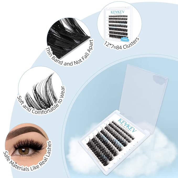 Cirrus C-20 Lash Clusters - 84 Pcs DIY Eyelash Extensions, Individual Lashes, Natural Look, Thin Band & Soft