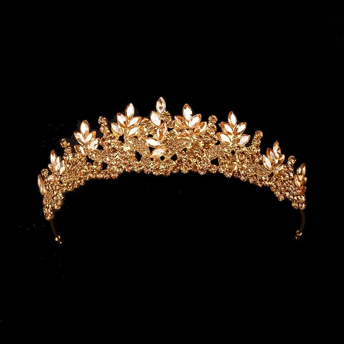 LIMELIA Women's Tiara for Henna Wedding Party|Glitter Hair Accessories for Bridal Birthday Pageant Prom Halloween Costume Christmas Party, Princess Crown|Crystal Stone-Honey