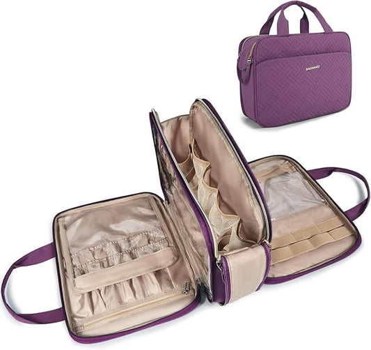 BAGSMART Large Toiletry Bag, Travel Makeup Organizer Water-resistant Makeup Cosmetic Bag Travel Bag for Accessories, Shampoo, Full Sized Container, Toiletries (Purple, Large)